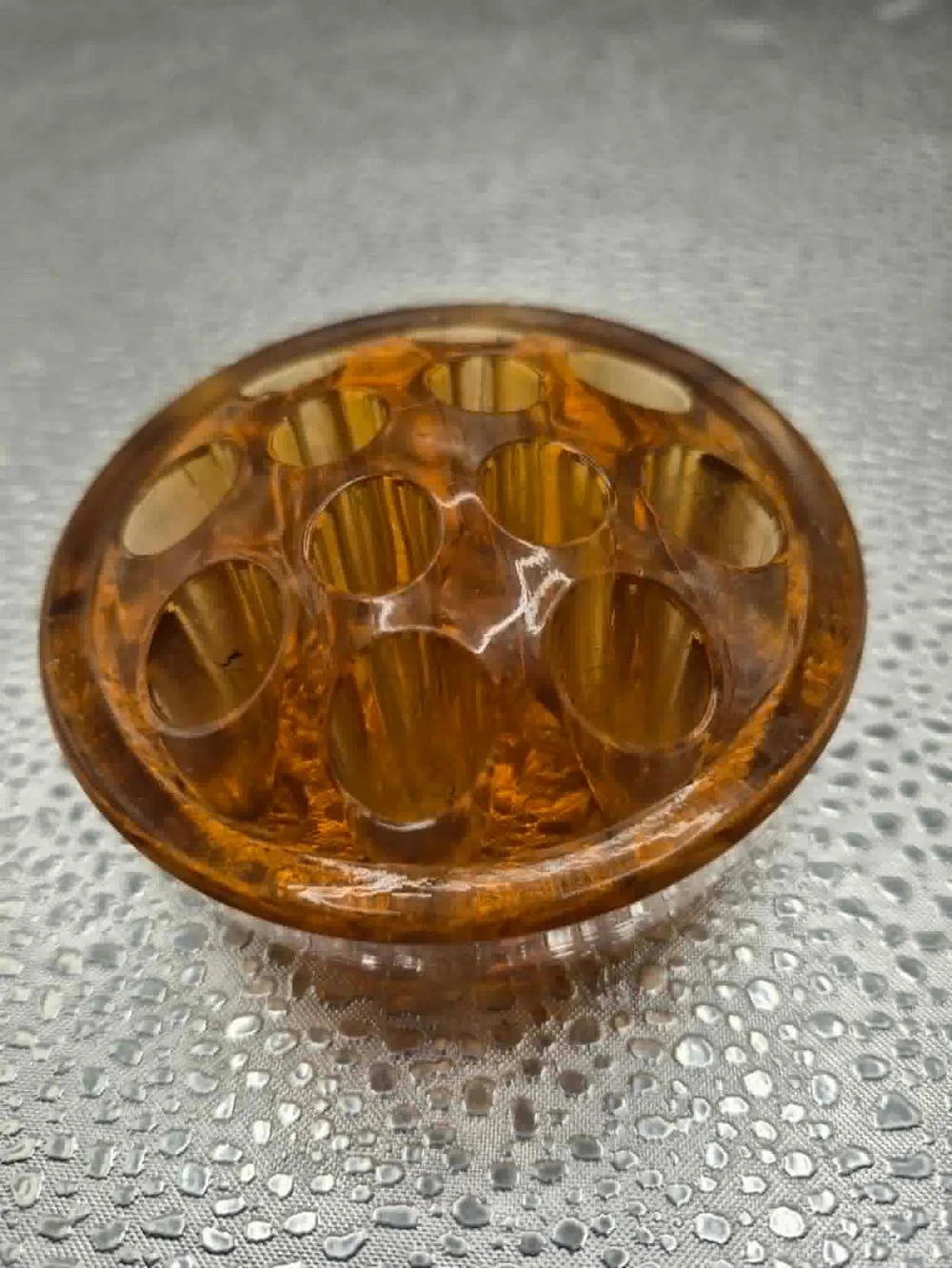 Vintage  Flower Frog Pair Marigold Amber Glass & Crystal Antique Imperial Glass